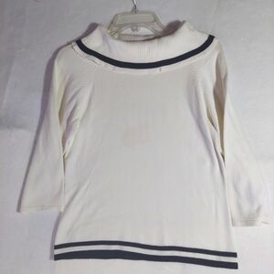 Long sleeve Boatneck sweater, white with navy stripe